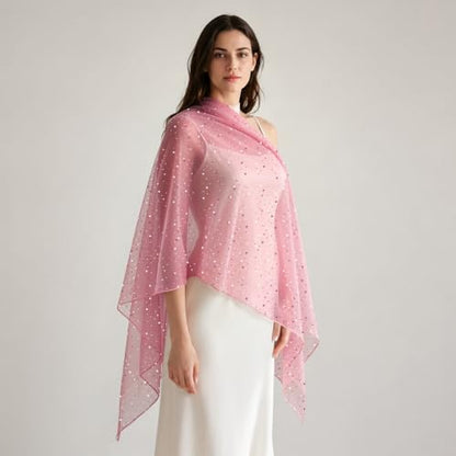 Sequin Scarf for Women Lightweight Mesh Shawl Wrap Bandana Hijab Headscarf for Summer Evening Dress - color: Blushpink