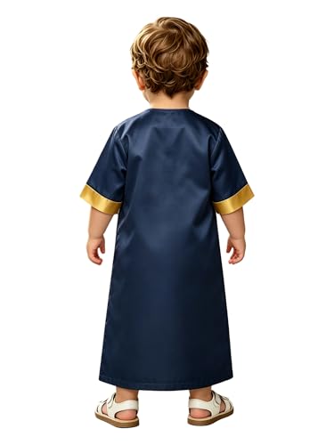 JEATHA Infant Traditional Crew Neck Button Down Middle Eastern Thobe Kaftan Outfit for Ramadan Eid Prayer Occasions - color: Navy Blue, size: 3T