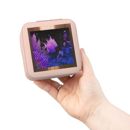 3dRose Neon Purple fish in a aquarium metal frame with coral and ocean life Jewelry Travel Case Pink