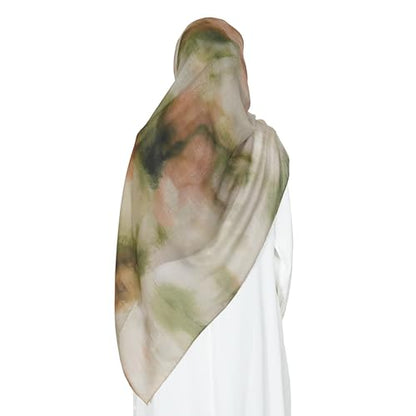 Printed Hijab for Women Printing Hijab Scarf for Women Muslim Islamic Prayer Clothes 1pc Muslim Women's Khimar - color: Rustic Green