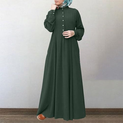 Dress for Women Muslim Long Sleeve Button Down Dress Shirt Prayer Casual Clothes Summer Fashion Outfits - color: Green, size: Large