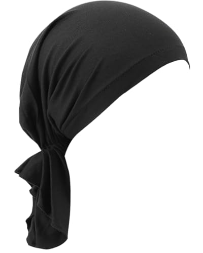 Chemo Headwear for Women Pre-Tied Head Scarf Slip On Headwraps Soft Turbans Cancer Hats Beanie Coverings Scarves - color: Black