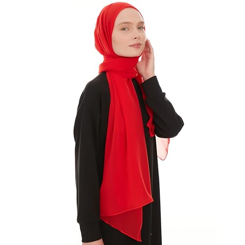 Chiffon Hijab Scarf for Women - Chiffon Hijab Muslim Headscarf Shawl - Soft Fashion Scarf Muslim Headscarf Shawl - color: Red