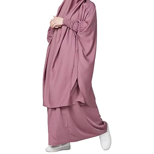 FPOVFPO Womens Muslim Solid Abaya 2 Piece Prayer Dress with Hijab Islamic Maxi Kaftan Dubai Ramadan Full Length Dress - color: Purple