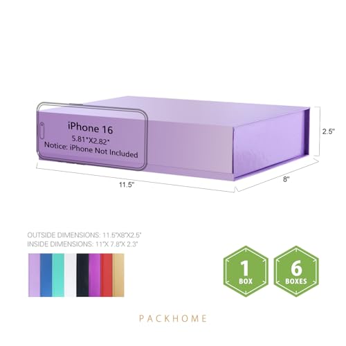 PACKHOME 6 Gift Boxes 11.5x8x2.5 Inches, Sturdy Shirt Boxes with Magnetic Lids for Multiple Occasions (Glossy Purple) - color: 11x7.8x2.3 Inch-Purple-Pack of 6
