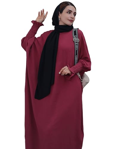 Muslim Prayer Abaya Islamic Women's Khimar Pure Color Hijab Dress Long Sleeve Dubai Kaftan - color: Darkred