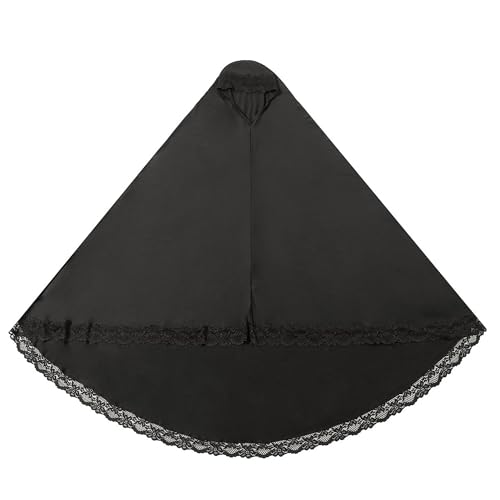 Muslim High Stretch Hijab Pure Color Half-body Cover Hijab with Lace for Praying - color: Black, size: Large
