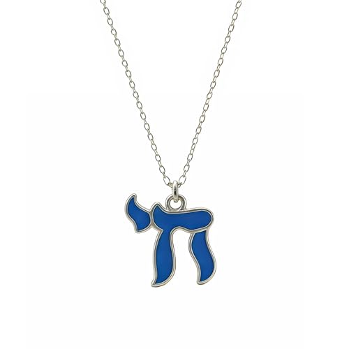 Hebrew Chai Necklace Chai Symbol Jewish Pendant for Men Women Stainless Steel Arabic Amulet Religion Jewelry - color: Blue-S
