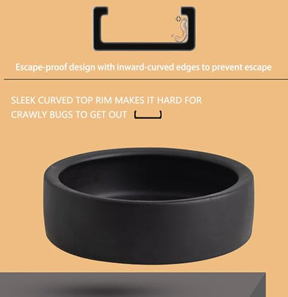 OMEM 2 Pack Black Ceramic Reptile Food and Water Dish Anti Escape Bowl for Bearded Dragons, Lizards, Geckos and Leopards (Large) - size: Large