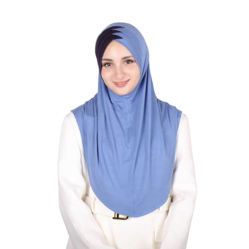 MuLanLegend Handmade | Muberra Pleated Instant Hijab | One Piece Easy Slip On Practical and Comfortable(L Size) - color: Navy Jeans Blue