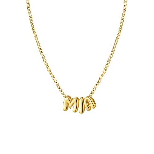 Ldurian Personalized Bubble Name Necklace, Tiny Name Plate Pendant Necklace, 14K Gold Plated Charm Cute Pre-made Jewelry for Women - size: 149 Mia