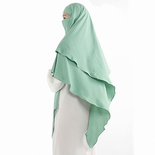 Khalat Muslim Prayer Hijab - 2 Layers Soft Breathable Islamic Dubai Women's Instant Long Hijab - color: Light Green