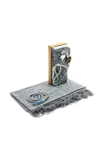 SODEF Mevlid Gift Set with Rosary and Shawl Covering Gray Color Islamic Souvenir for Women One Size - Gray