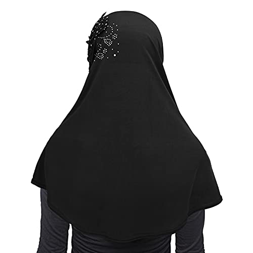 Women Soft One Piece Hijab Long Muslim Turban Islamic Full Head Scarf - color: Black/Flower