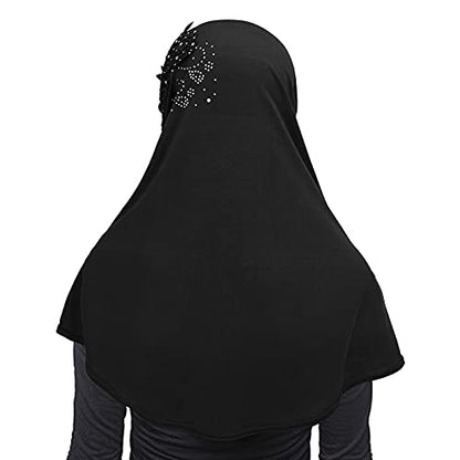 Women Soft One Piece Hijab Long Muslim Turban Islamic Full Head Scarf - color: Black/Flower