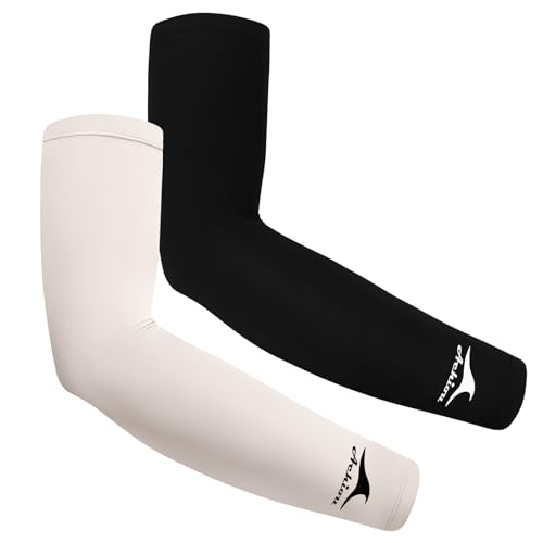 Achiou Cooling Ice Silk Arm Sleeves, Summer UV Sun Protection Compression Sleeves UPF 50+ for Women Volleyball Youth Sports - color: 2 Pairs: 1pair Black,1 Pair Light Beige