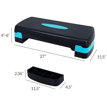 Fitvids Aerobic Step Platform Trainer with Adjustable 2-Level Risers, 400 Pound Weight Capacity – Non-Slip Exercise Stepper - color: Black/Blue