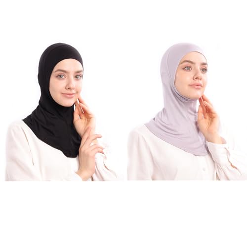 Modal Jersey Muslim Amira Instant Hijab Scarf for Women Jersey Hijab Undercaps - color: Black+grey