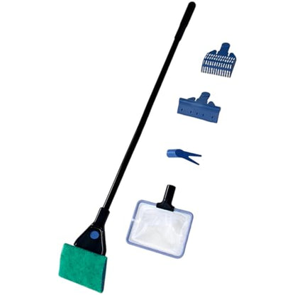 Aquarium Cleaning Kit 5-in-1, Extendable Cleaner Set with Algae Scraper, Gravel Rake, Fish Net, Brush, Plant Clamp, 16.9 X 4.1 X 1.2 in