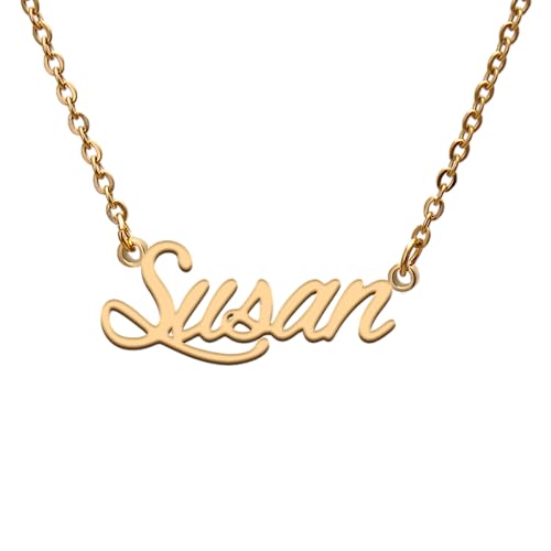Name Tag Necklaces for Her His Friends Familys Relationship Memory Jewelry Gift - style: Gold Color- Susan