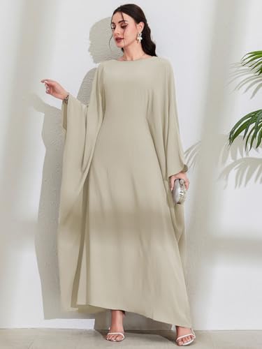 Women's Modest Hidden Adjustable Belt Oversized Abaya Muslim Dress Prayer Robes Kaftans - color: Apricot