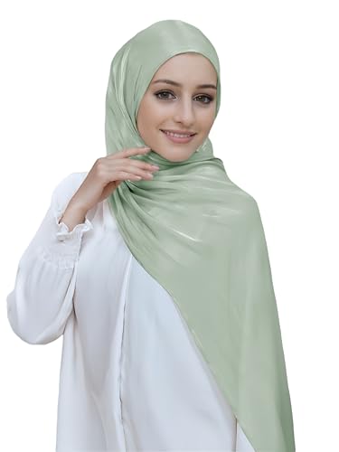 Lina & Lily Sheen Shimmer Women's Crepe Scarf Shawl Wrap Head Hijab Lightweight - color: Dusty Green
