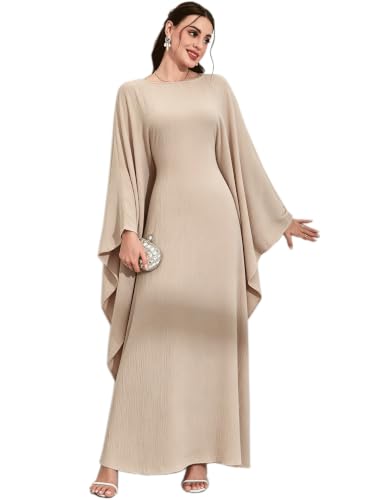 Women's Modest Hidden Adjustable Belt Oversized Abaya Muslim Dress Prayer Robes Kaftans - color: Apricot