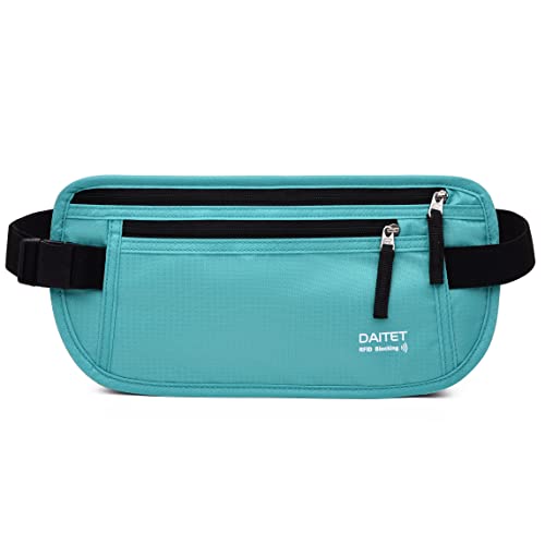 RFID Blocking Money Belt for Men Women, Slim Fanny Pack for Travel，Running,Conceal Waist Wallet for Passport Holder,Phone,Cash(Mint Green) - color: Mint Green, size: Rfid Blocking & Belt Wide:1 inch