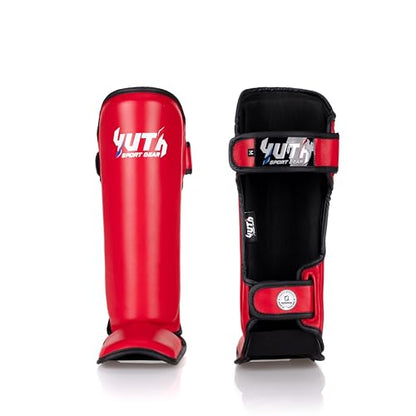Signature Shin Guards | Premium Muay Thai Shin Guards | Lightweight & Durable Shinguards Muay Thai | Padded, Adjustable Muay Thai Leg Guards for Kickboxing, MMA Sparring, Training - color: Red, size: X-Large