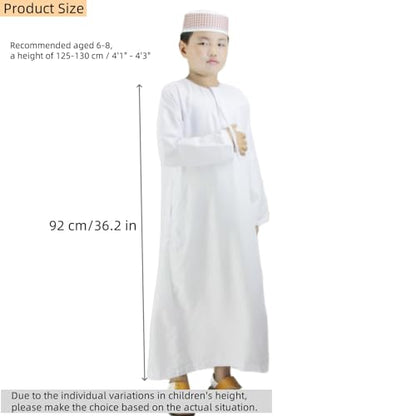 Boys Abaya Kaftan White Kids Thobe Muslim Prayer Clothes Dress Long Sleeve Kids Robe Thobe
