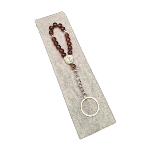 SODEF Brown Glass 15-Bead Prayer Beads Keychain 0.31 in Beads - Compact Islamic Rosary for Car Mirror or Bag Charm - refined Religious Accessory for Men and Women
