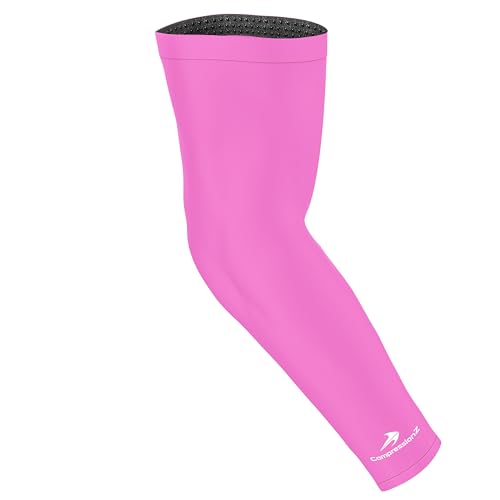 CompressionZ Compression Arm Sleeves for Men & Women| Cooling UV Sun Protection Elbow Pain Relief for All Sports and Recovery - color: Pink: Single Sleeve, size: Small