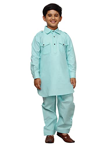 Pro-Ethic Style Developer Boys Cotton Pathani Kurta set for kids | Indian Traditional wear (S-216) - color: Firozi, size: 6-7 Years