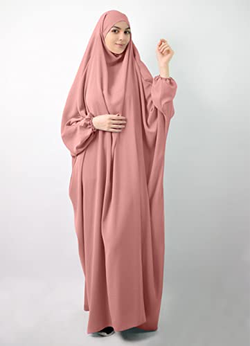 Qianliniuinc Women Muslim Full Cover Long Dress - Loose Hooded Dress Abaya Prayer Robe Islamic Clothes One-Size - color: Pink