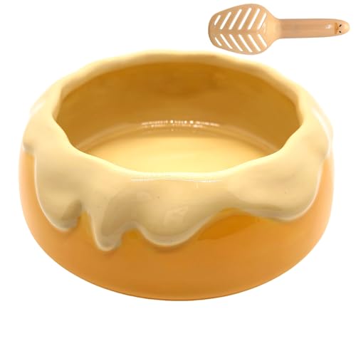 M2cbridge Ceramic Pudding Hamster Food Bowl Feeding Dish Water Bow for Guinea Pig Hedgehog Small Animal(Yellow) - color: Yellow