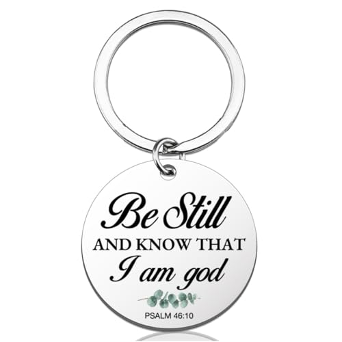Christian Bible Verse Keychain Inspirational Religious Spiritual Gifts for Women Men Catholic, Be Still and Know Scripture Key Chain