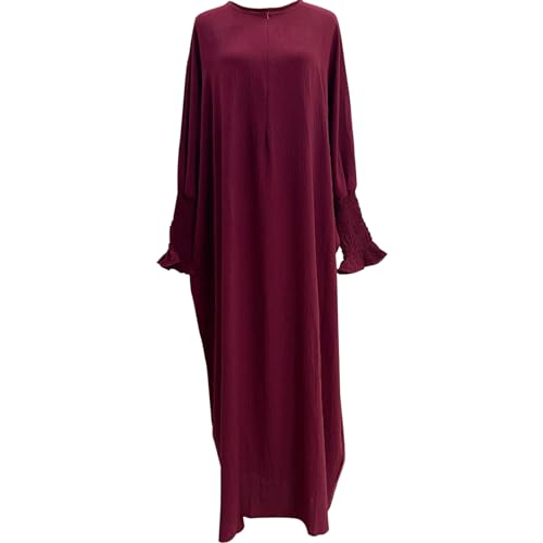 Lenmipot Islamic Women Jilbab Abayas Muslim Abaya Dress for Women Middle East Kaftan Dubai Dress Eid Prayer Clothes - color: Wine