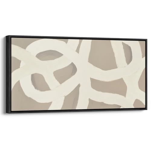 wall26 Extra Large Framed Wall Art Canvas Print - Neutral Beige Abstract Line - Contemporary Artwork for Living Room Bedroom Office - 60"x30" Black - color: A10-2608-M28, size: 60"L x 30"W, style: Black Frame