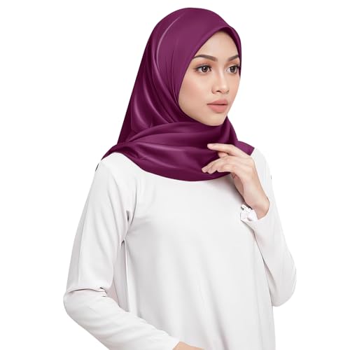 Elegant Satin Jersey Muslim Hijab Scarf Square Soft Head Wrap Scarves Shawl for Women Girls - color: Violet(90*90cm)