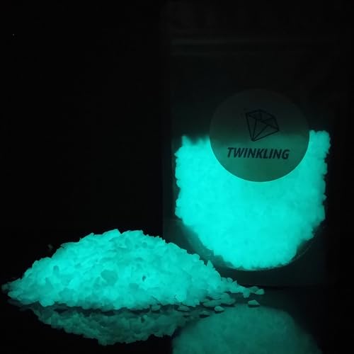 TWINKLING Glow in The Dark Gravel,Crushed Glass, Broken Glass Glitter, Glow in The Dark Stones Chips for DIY Resin Art Epoxy Crafts, Nail Art, Jewelry Making, Aquarium Decor, 1-3mm(200g) (Blue Green) - color: Blue Green, size: 1-3mm