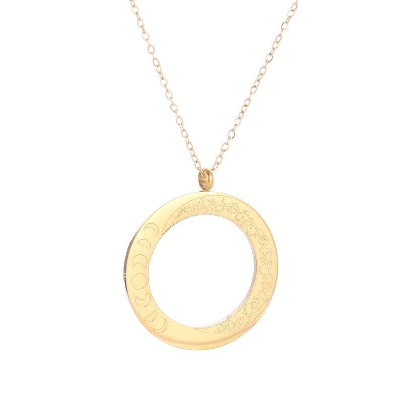 Stainless Steel Islamic Muslim Ayatul Kursi Sun and Moon Totem Necklace Women Fashion Religious Ramadhan Jewelry - color: golden