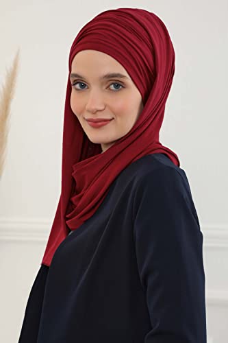 Aisha's Design Instant Hijab Scarves for Women, 95% Cotton Pretied Bonnet Turban Easy to Wear Cotton Headscarf - color: Maroon