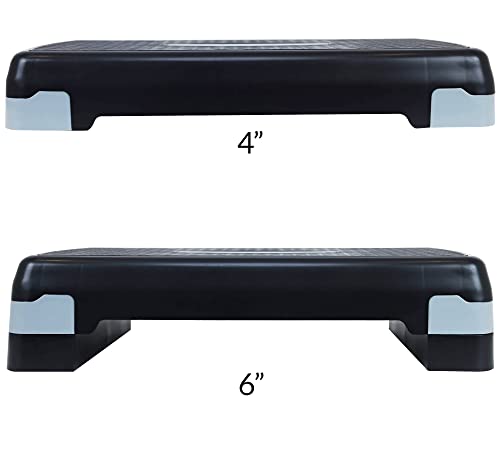 Fitvids Aerobic Step Platform Trainer with Adjustable 2-Level Risers, 400 Pound Weight Capacity – Non-Slip Exercise Stepper - color: Black/Gray