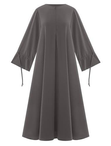 ODIZLI Women's Abaya Muslim Long Sleeve Tie Cuffs Prayer Dress Arabic Kaftan Dubai Turkey Islamic Dresses - color: Dark Gray, size: Small