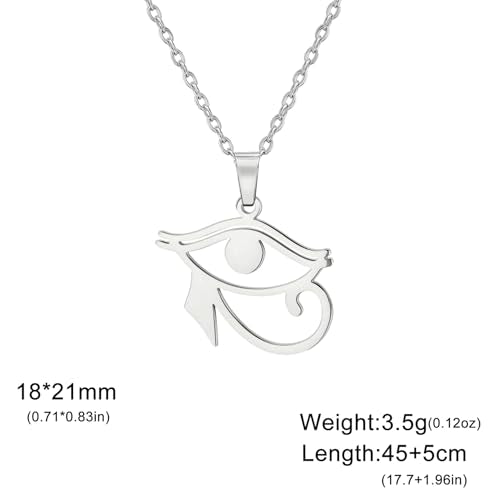 Ankh Cross Y Necklace Key of Life Eye of Horus Pendant Cartouche Long Chain Protection African Coptic Amulet Ancient Egyptian Religious Jewelry Gift for Women Men - color: Eye of Horus silver