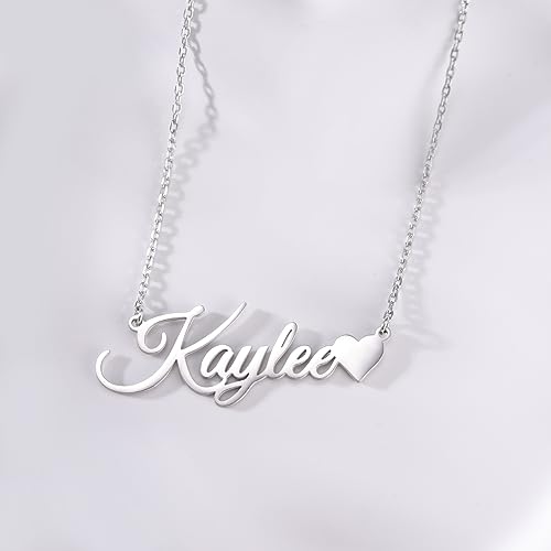 TinyName Custom Name Necklace Personalized 18K Gold Plated Nameplate Customized Jewelry Gift for Women - color: Horizontal Name Necklace-Heart 2