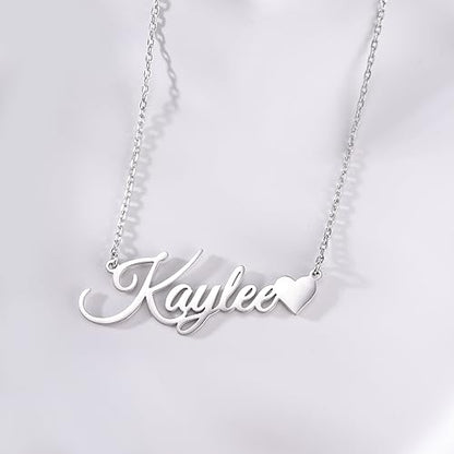 TinyName Custom Name Necklace Personalized 18K Gold Plated Nameplate Customized Jewelry Gift for Women - color: Horizontal Name Necklace-Heart 2