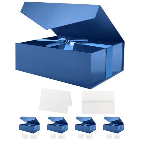 HAPPY POTATO 5 Blue Large Magnetic Gift Boxes with Ribbon 11.5x8.1x3.8 Inch - color: Blue-Side Ribbon-11.5x8.1x3.8 Inches-Pack of 5