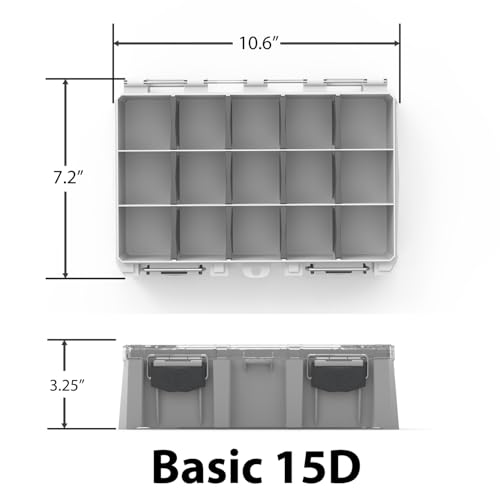 BUZBE Basic 15D (Deep) Utility Box, Waterproof Fishing Tackle Box, Deep Tackle Tray, 3600 Plastic Organizer with Dividers