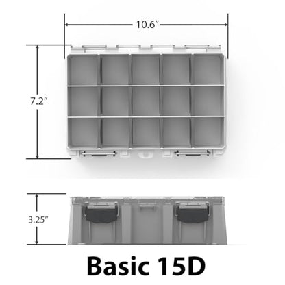 BUZBE Basic 15D (Deep) Utility Box, Waterproof Fishing Tackle Box, Deep Tackle Tray, 3600 Plastic Organizer with Dividers